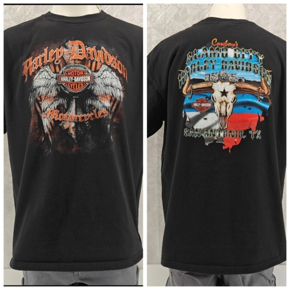 Harley Davidson Shirt Mens‎ XXL Black Alamo City San Antonio TX Longhorn Skull